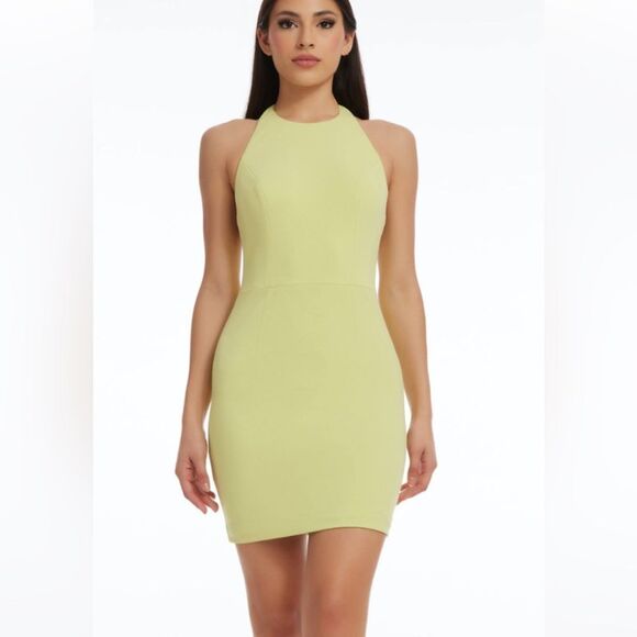 NWT Dress The Population Oaklyn halter minidress in celery juice sz M - Picture 1 of 13